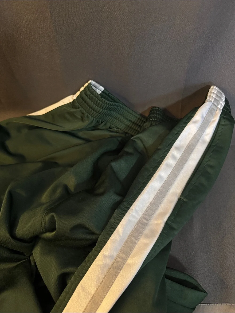 Nike Women's Dark Green Track Shorts with White Side Stripe
